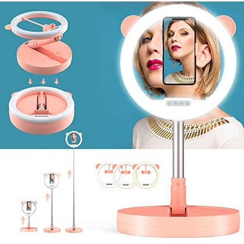 Zecti 10 inch Ring Light with Stand and Phone Holder, LED Selfie Light Ring with Dimmable 3 Color Modes and 10 Brightness for Live Stream Makeup Photography Compatible with iPhone Xs Android-Pink
