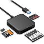 Snowkids SD Card Reader, Micro Sd Card Reader USB 3.0 Memory Card Reader 4 in 1 5Gbps High-Speed Square Card Reader Adapter for CF/SD/TF/Micro SD/SDXC/SDHC/MMC/UHS-I for Camera, Computer (Black)