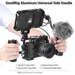 SMALLRIG Universal Aluminum Side Handle Grip for DSLR Camera Cage with Cold Shoe Mount Built-in Wrench, 1/4 Threaded Holes - HSS2425