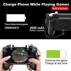 Mobile Controller with Portable Charger Cooling Fan Compatiple for PUBG/Call of Duty/Fotnite, L1R1 Mobile Game Trigger Joystick Gamepad Grip Remote for 4-6.5" Phone [2000mAh - No Bag]