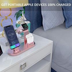 OLEBR 3 in 1 Charging Stand Compatible with iWatch Series 5/4/3/2/1, AirPods and iPhone 11/Xs/X Max/XR/X/8/8Plus/7/7 Plus /6S /6S Plus(Original Charger & Cables Required) Rose Gold