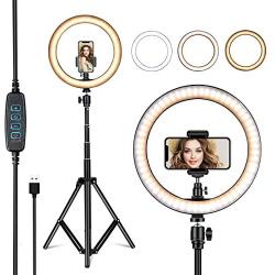 VillSure 10" Selfie Ring Light with Tripod Stand, LED Ring Light & Phone Holder for iPhone Android,Ringlight for Live Stream/Makeup/Photography/YouTube Video