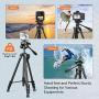 Tripod, 60-Inch Aluminum Camera/Phone/Travel Tripod, Max Load of 11 Lbs, 360 Degree Swivel with Wireless Bluetooth Remote, Universal Smartphone Mount, 1/4 Inch Screw Mount, Portable Bag - MLT02