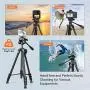 Tripod, 60-Inch Aluminum Camera/Phone/Travel Tripod, Max Load of 11 Lbs, 360 Degree Swivel with Wireless Bluetooth Remote, Universal Smartphone Mount, 1/4 Inch Screw Mount, Portable Bag - MLT02