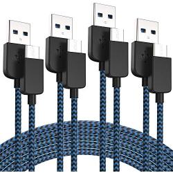 USB Type C Cable 4 Packs (3FT 6FTx2 10FT) USB-A to USB-C Fast Charging Braided Wire, Compatible with Samsung Galaxy S10 S10E S9 S8 S20 Plus{BIue}