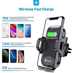 VICSEED Wireless Car Charger Mount Fast Charging Qi Wireless Car Charger 7.5W 10W Qi Car Charger Air Vent Phone Holder for Car Mount Fit for iPhone SE 11 Pro Max X XS XR Samsung S20 Note10 S10 LG etc.