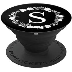 Letter S - Black White Plain - Minimalist Cute Monogram PopSockets Grip and Stand for Phones and Tablets