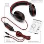 Sentey Gaming Headset Red Arrow Analog 3.5mm In-line Volume Control & Computer Headset with Microphone Gaming Headphones Headphone Pc, Mac or Laptop, Tablet, Mobile Phones / Headset with Mic Heavy Duty Braided 2 Meters Cable / Leather Padded Ear Pads 