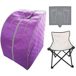 Smartmak Far Infrared Sauna, One Person at Home Portable Full Body SPA Tent with Heating Foot Pad and Portable Chair - Purple