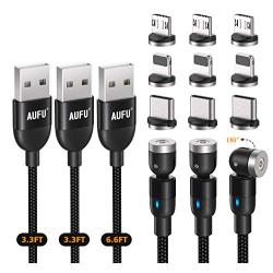 Magnetic Charger Phone Charging Cable USB Charger 360° & 180° Magnet Charging Cables Compatible with Micro Type C Iproduct (Black/3Pack/3.3FT/3.3FT/6.6FT)