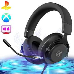 Gaming Headset for PS4,PC,Xbox One Controller,Noise Cancelling Over-Ear Headphones with Detachable mic,7.1 Virtual Surround,