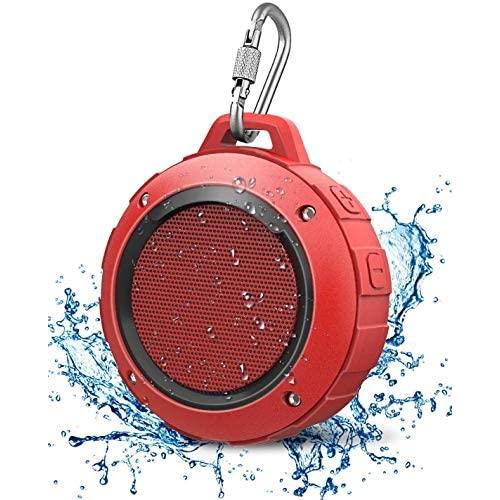 Outdoor Waterproof Bluetooth Speaker,Kunodi Wireless Portable Mini Shower Travel Speaker with Subwoofer, Enhanced Bass, Built in Mic for Sports, Pool, Beach, Hiking, Camping (Red)