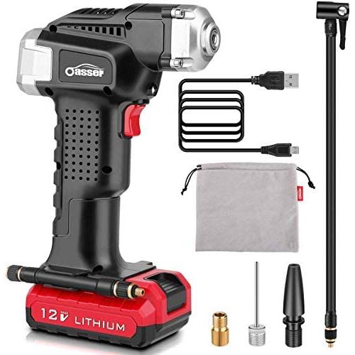 Oasser 12V Air Compressor Tire Inflator Cordless 2000mAh Li-ion Battery Air Pump for Cars Motorcycles Bicycles with Digital Pressure Gauge USB Charging 120PSI P2A