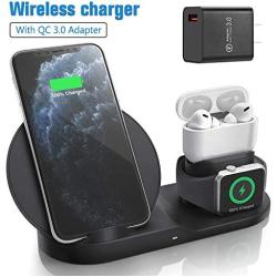 Wireless Charger for AirPods Pro with Adapter, Coobetter 3 in 1 Wireless Charging Station,Wireless Charging Stand Watch Charger Compatible with iPhone 11/11 pro /11 Pro Max/Xs/XS Max/XR/X / 8 /8P … …