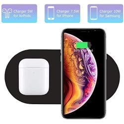 Dual Wireless Charger, COSOOS Qi Certified Fast Wireless Charging Pad Compatible for iPhone 11/11 Pro/11 Pro Max/Xs Max/XR/X/8, Galaxy S20/S10/Note 10, AirPods Pro/2, Glaxy Buds+(NO AC Adapter)