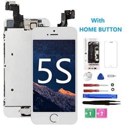 for iPhone 5S Screen Replacement with Home Button[White], Mobkitfp Full Assembly LCD Display Digitizer Screen with Magnetic Screw Mat+Repair Tools Kit+Tempered Glass for A1533, A1530, A1453, A1457