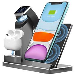 Aluminum Alloy Wireless Charger. ZIKU 3 in 1 Wireless Charging Stand Station Dock for Airpods Apple Watch 5/4/3/2 iPhone SE /11/ pro mas X/XS/XR/Xs Max/8/8 Plus- Include 18W USB-C Charger (Gray)