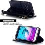 Galaxy J3 Wallet Case, Phone case for Samsung j3, JanCalm [Multi Card/Cash Slots] Flip Cover Wallet PU Leather with Stand + Wrist Strap Case for Samsung Galaxy J3 (2016) + Crystal Pen (Black)
