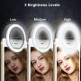 Selfie Ring Light, Rechargeable Clip on Selfie Fill Light with 36 LED Light, 3-Level Adjustable Brightness Compatible for iPhone, iPad, Android, Tablet, Laptop, Camera Video (Black)