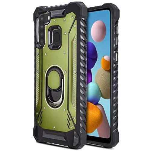 CasemartUSA Phone Case for [Samsung Galaxy A21], [Titanium Series][Green] Aluminium Cover Full Rotating Metal Ring Holder Kickstand for Samsung Galaxy A21 (Verzion, Boost Mobile, T-Mobile, Metro)