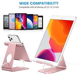 OMOTON Adjustable Tablet Stand iPad Stand Compatible with iPad 10.2 2019, New iPad Pro 11/12.9 inch 2020, iPad 9.7 2018, iPad Mini, iPad Air, Nintendo Switch, and All Cellphones Smart phone, Rose Gold