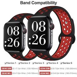 EXCHAR Sport Band Compatible with Apple Watch Band 40mm Series 5/4 Breathable Soft Silicone Replacement Wristband Women and Men for iWatch 38mm Series 3/2/1 Nike+ All Various Styles S/M Black-Red