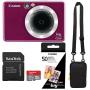 Canon Ivy Cliq+ Ruby Red Instant Camera Printer Bundle with Zink Paper (50 Sheets), Camera Bag and 16GB MicroSD Memory Card