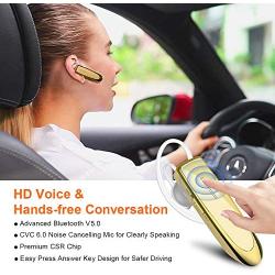 Link Dream Bluetooth Earpiece for Cell Phone Hands Free Wireless Headset Noise Cancelling Mic 24Hrs Talking 1440Hrs Standby Compatible with iPhone Samsung Android for Driver Trucker (Gold)