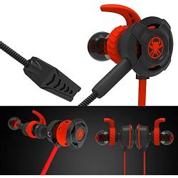 Wired E-Sport Earphone with Adjustable Mic for PS4, Laptop Computer, Cellphone,and so on, maxin 3.5mm Wired Earburds with Snug and Soft Design, Inline Controls for Hands-Free Calling. (Red)