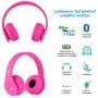 Volume Limited 85dB Kids Headphone Bluetooth Wireless Over Ear Foldable Stereo Sound Noise Protection Headset with AUX 3.5mm Cord Mic for Boys Girls Cellphone Ipad Tablets TV Notebook Light Pink Rose
