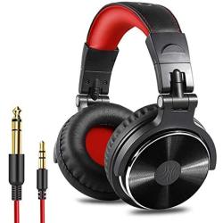 OneOdio Over Ear Headphone, Wired Bass Headsets with 50mm Driver, Foldable Lightweight Headphones with Shareport and Mic for Recording Monitoring Podcast Guitar PC TV - (Red)