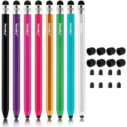 Honsky Cell Phone Stylus, Tablet Stylus for Touch Screens: Universal Slim Long Metal Pencil-Like Stylist Pens, Tablet Pen, Touchscreen Stylus Pen - Bulk, Multi-Colored - Six Sided, Pack of 8