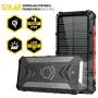 Movic Solar Power Bank 30000mAh, Portable Qi Wireless Charger, Outputs 5V/3A High-Speed & 2 Inputs Huge Capacity Phone Charger for Smartphones, IP67 Rating, Strong Light LED Flashlights (Red)