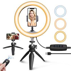 UBeesize 10" LED Ring Light with Tripod Stand & Phone Holder, Dimmable Desk Makeup Ring Light, Perfect for Live Streaming & YouTube Video, Photography, 3 Light Modes and 11 Brightness Levels