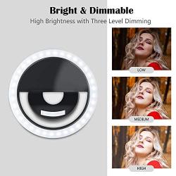 GLOUE Selfie Light Ring Led Circle Clip-on Selfie Fill Light with 36 Led Bubbles USB Rechargeable Portable for iPhone Smart Phones, Pads, Makeup Mirrors-Black 1 Pack