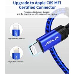 iPhone Charger Cable 6ft, JSAUX [Upgarded C89 Apple MFi Certified] Lightning Cable Nylon Braided USB Fast Charging Cord Compatible with iPhone 11 Xs Max X XR 8 7 6s 6 Plus SE 5 5s, iPad, iPod (Blue)