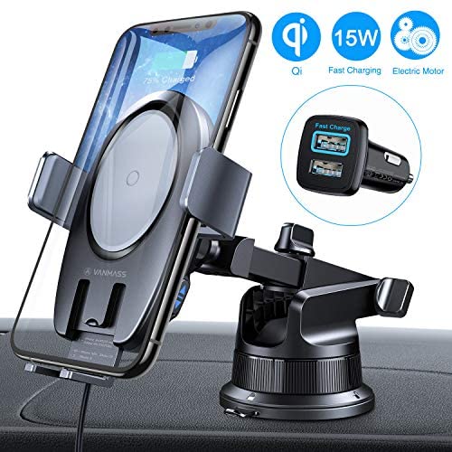 VANMASS 15W Wireless Car Charger Mount, World Leading Electric Automatic Clamping Dashboard Air Vent Windshield Phone Holder, Fast Charging Compatible iPhone 11 Pro Max Xs X,Samsung S20 S10 S9 Note10