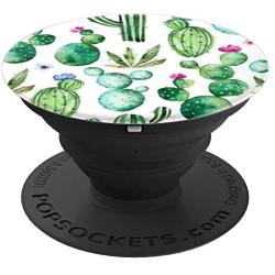 Cute Cactus Background Pattern Design On White PopSockets Grip and Stand for Phones and Tablets