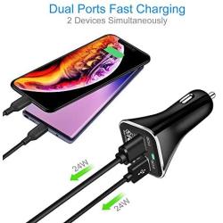 Dual-Port QC 3.0 Car Charger 48W 6A USB Fast Charging Adapter Compatible for Galaxy S10+ Note 10+, iPhone 11 Pro Xs Max, iPad Pro, LG, Moto, Oneplus, Huawei, Pixel and More.[2Pack]