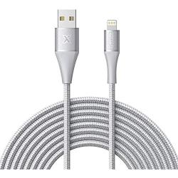 Xcentz iPhone Charger 10ft, Apple MFi Certified Lightning Cable, Braided Nylon High-Speed iPhone Cable with Premium Metal Connector for iPhone 11/X/XS/XR/XS Max/8/7/6/5S/SE, iPad Mini/Air, Silver