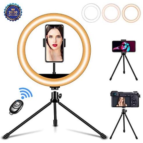 10.2" Selfie Ring Light with Tripod Stand, Dimmable LED Ring Light with Phone Holder for Makeup/YouTube/TikTok/Education online/Video Conferencing/Photography,Compatible with iPhone X/XS Android Pixel