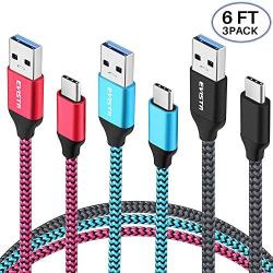 USB Certified Type C Cable USB A 3.0 to USB C - EVISTR 3PACK 6FT Charging Cable, Nylon Braid USB Charger Data Cord Compatible with Samsung Galaxy S9 S8 Note 8, Pixel, Nintendo Switch and More