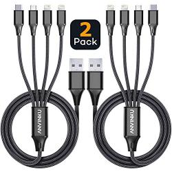 4in1 Multi USB Charging Cable 3A,Multi Charger Cable 3.3ft 4in1 USB Charging Cable Nylon Braided Multiple USB Fast Charging Cord Type-C USB Port Connectors for Cell Phones and More (2Pack Black)