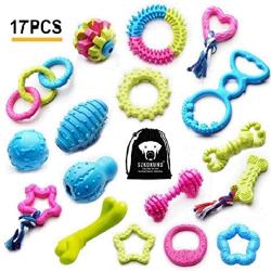 SZKOKUHO 17 Packs Durable Pet Puppy Dog Chew Toys Set Puppy Teething Ball Toys Puppy Rope Dog Tug Toy Safety Design