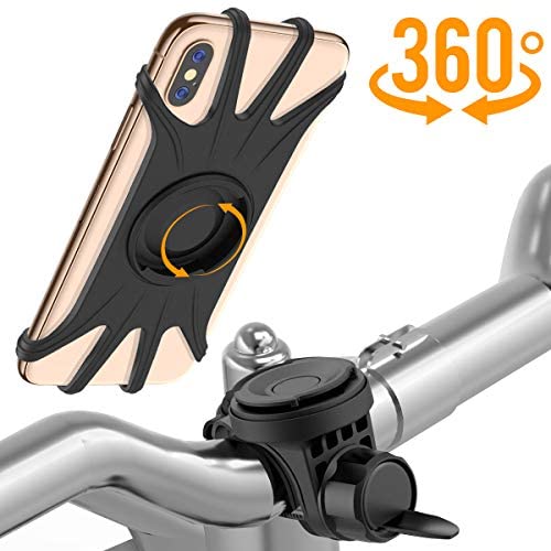 Miracase Universal Bike Phone Mount, Detachable 360 Rotation Cell Phone Holder for Bicycle Motorcycle, Compatible with iPhone XS Max iPhone XR Samsung Galaxy S10 Plus LG MOTO Google Smartphone (Black)
