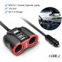 QC3.0 Car Charger with Extension Cable, Multi Car Charger Cigarette Lighter, 3 USB (QC3.0x1+Smart Socketx2)+2 Socket Car Splitter+90mm Cable for GPS/iPhone/Samsung Cell Phone