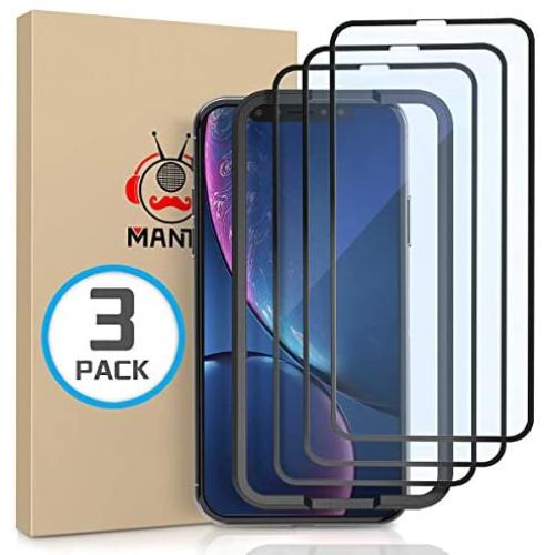 MANTO Screen Protector Compatible with iPhone 11 and iPhone XR 6.1 Inch Full Coverage Tempered Glass Film (3-Pack), 3D Touch, Anti Fingerprint, Black