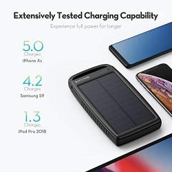 Solar Power Bank,Solar Charger 20000mAh RAVPower with Dual Ouput 5V/2.4A Input, External Battery Pack with Flashlight (IPX4 Splashproof, Dustproof, Shockproof) for Smartphones, Tablets and More