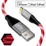 iPhone Charger Cable, [MFi Certified] iCrius 6ft Led Light Up Visible Flowing Lightning Cable Fast Charging Syncing Cord Compatible with iPhone 11 Pro Max XS XR X 8 7 Plus 6S 6 SE 5S and More(Red)