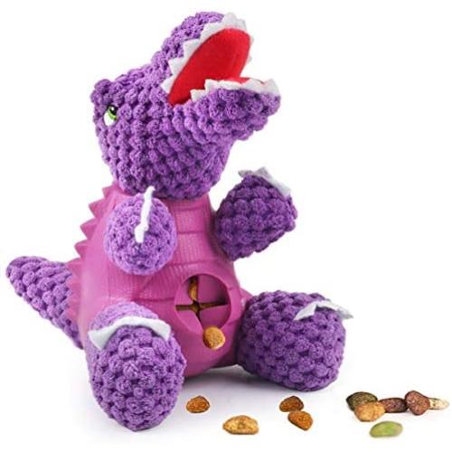 Idepet Dog Squeaky Toys, Plush Dog Toys Food Dispensing Dinosaur Funny Toys Non-Toxic Boredom Play Chew Pet Toy